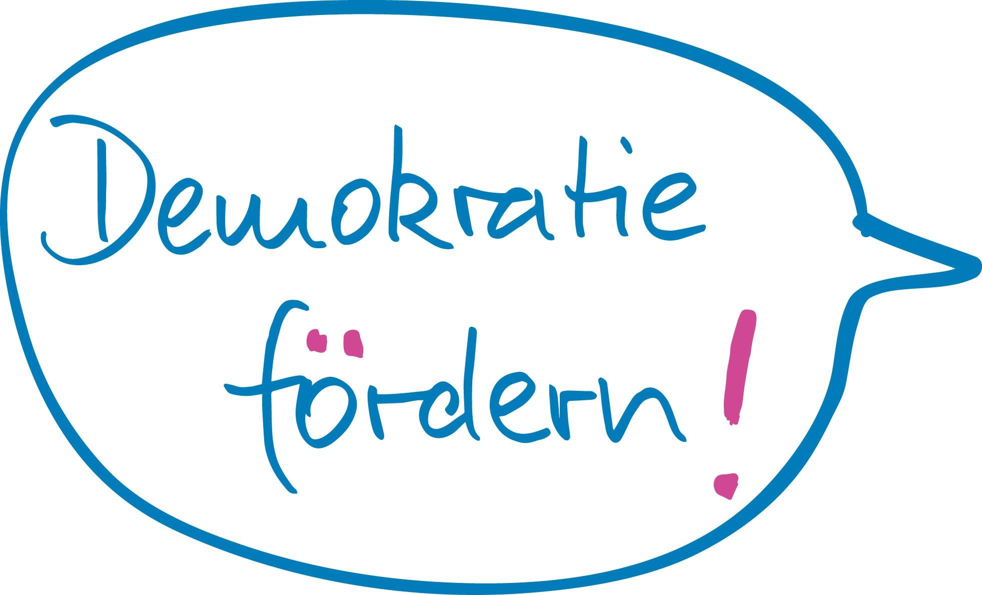 Demokratie fördern blau-magenta